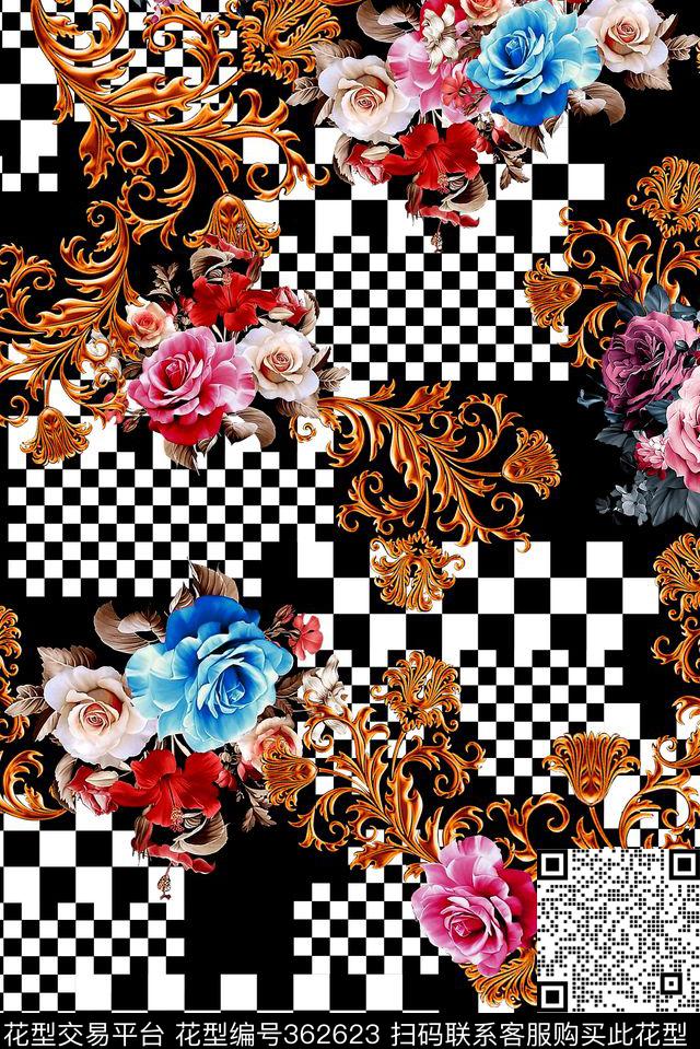 几何华丽花纹数码印花华亿平台下载（图片编号: 362623） - 瓦栏（Walan）