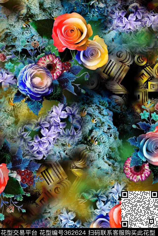 花卉数码玫瑰数码印花华亿平台下载（图片编号: 362624） - 瓦栏（Walan）