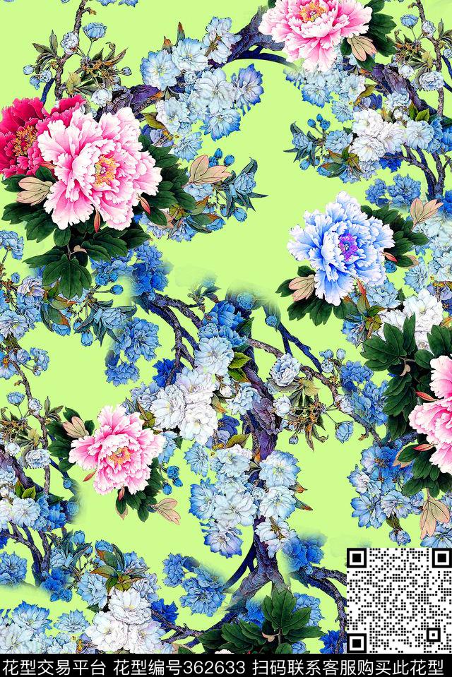 花卉国画中国风数码印花华亿平台下载（图片编号: 362633） - 瓦栏（Walan）