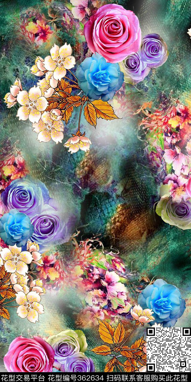 手绘花卉数码数码印花华亿平台下载（图片编号: 362634） - 瓦栏（Walan）