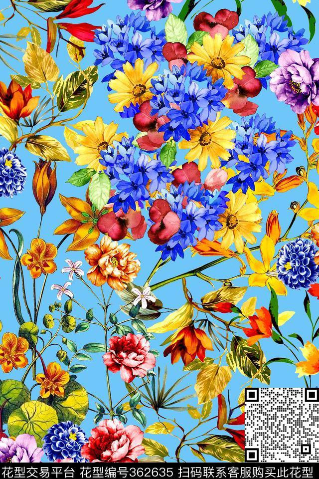 花卉植物手绘数码印花华亿平台下载（图片编号: 362635） - 瓦栏（Walan）