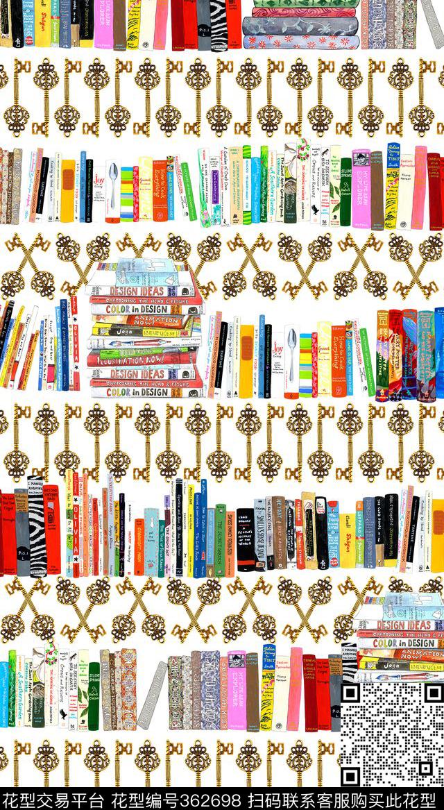 英伦复古钥匙书本数码印花华亿平台下载（图片编号: 362698） - 瓦栏（Walan）