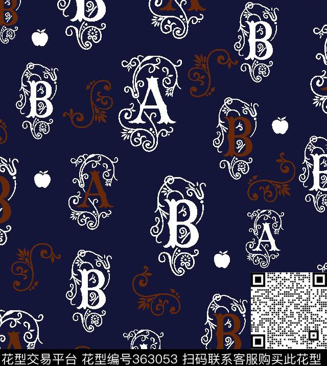 个性藤蔓字母传统印花华亿平台下载（图片编号: 363053） - 瓦栏（Walan）