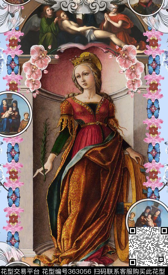 女装独幅定位花鸟植物数码印花华亿平台下载（图片编号: 363056） - 瓦栏（Walan）