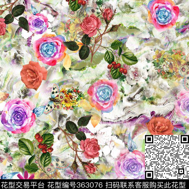 花卉数码印花华亿平台下载（图片编号: 363076） - 瓦栏（Walan）