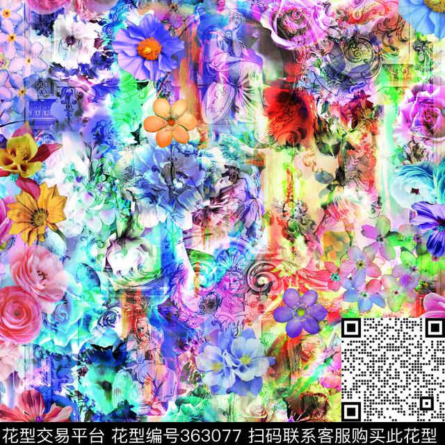 花卉数码印花华亿平台下载（图片编号: 363077） - 瓦栏（Walan）