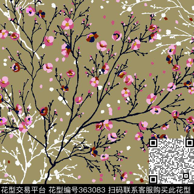田园风时尚树枝传统印花华亿平台下载（图片编号: 363083） - 瓦栏（Walan）