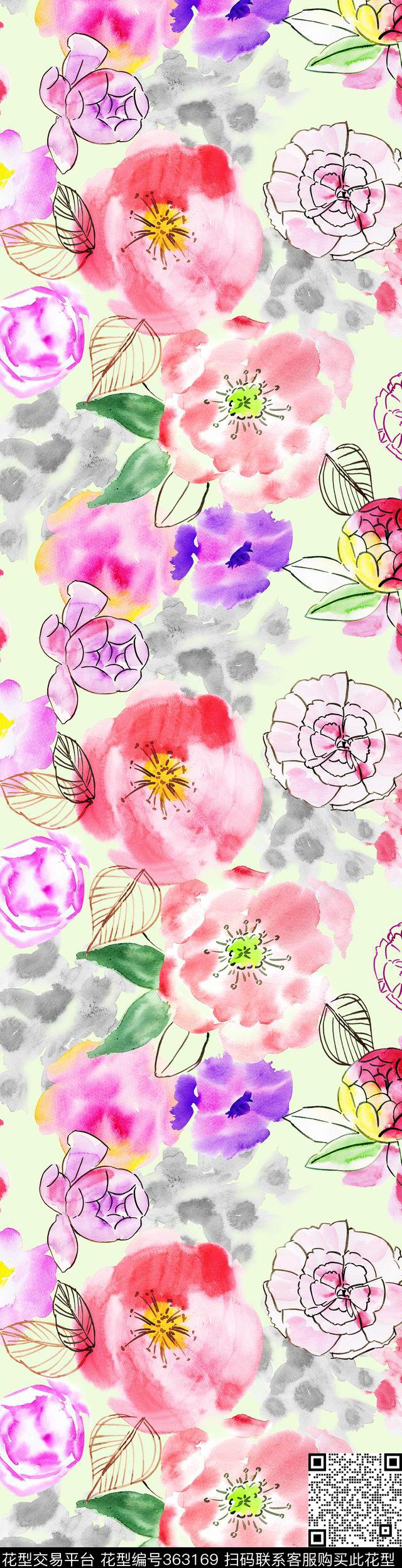 抽象花卉手绘晕染原创手绘数码印花华亿平台下载（图片编号: 363169） - 瓦栏（Walan）