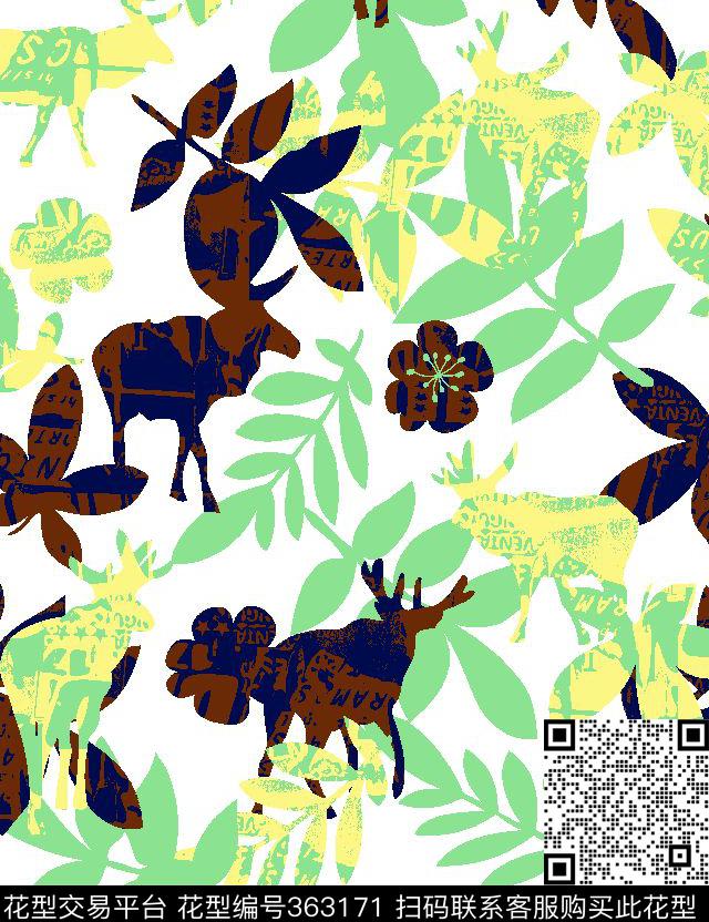 小碎花花卉鹿传统印花华亿平台下载（图片编号: 363171） - 瓦栏（Walan）