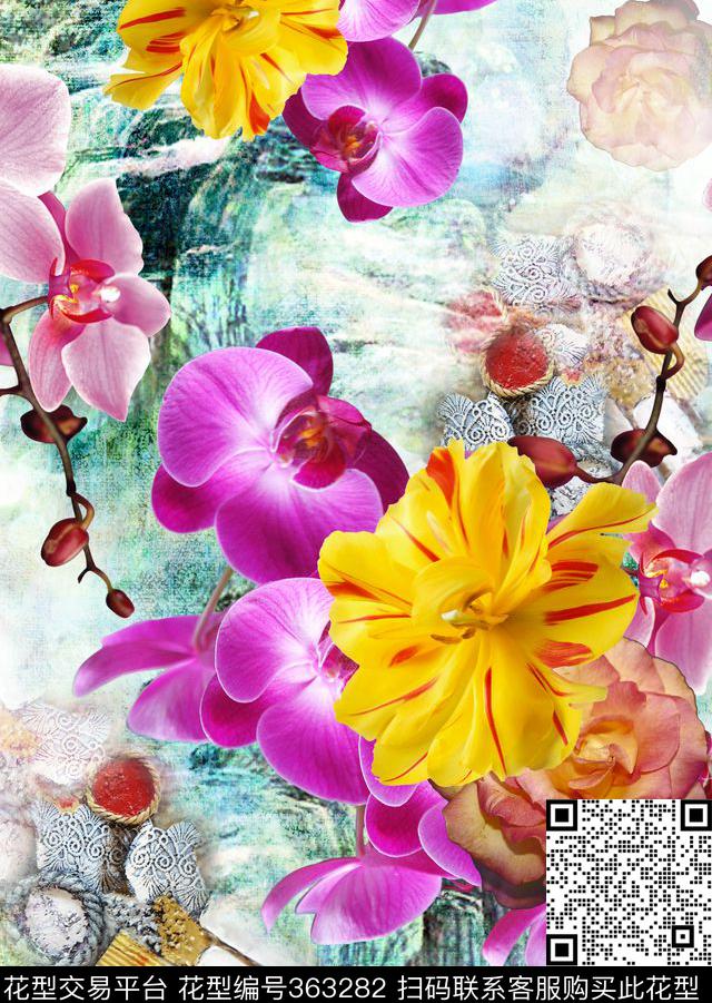 流行风格花朵底纹数码印花华亿平台下载（图片编号: 363282） - 瓦栏（Walan）