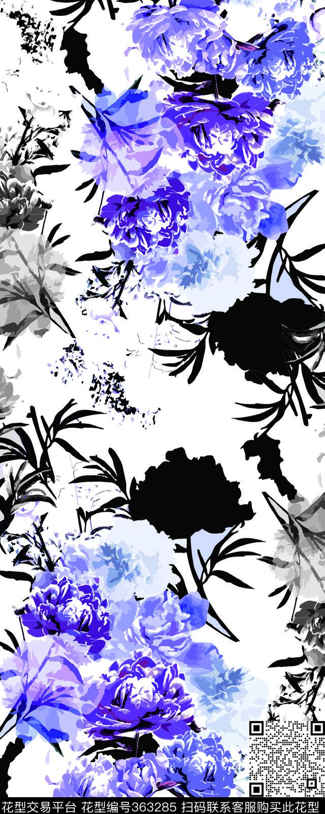 国画牡丹长巾数码印花华亿平台下载（图片编号: 363285） - 瓦栏（Walan）