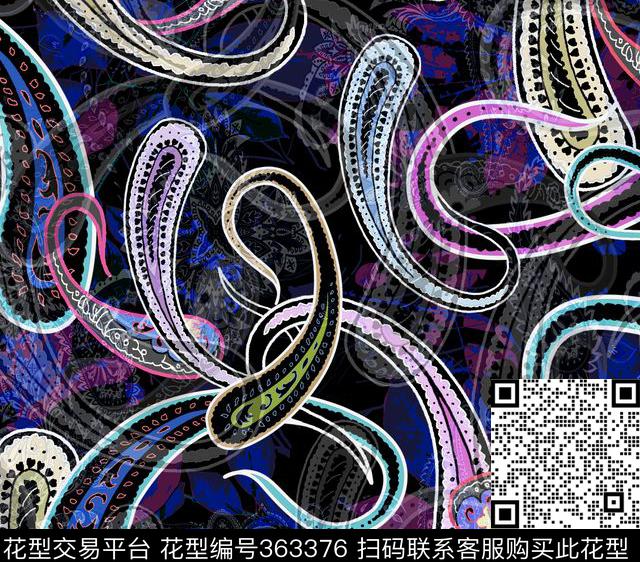 佩斯利纹火腿纹变形虫数码印花华亿平台下载（图片编号: 363376） - 瓦栏（Walan）