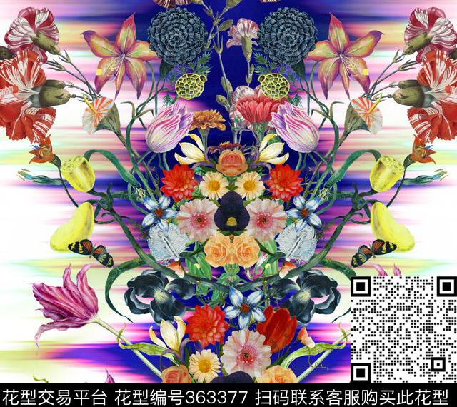 花卉镜像花卉数码印花华亿平台下载（图片编号: 363377） - 瓦栏（Walan）