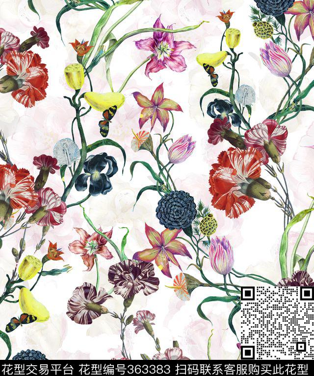 抽象花卉花卉数码印花华亿平台下载（图片编号: 363383） - 瓦栏（Walan）