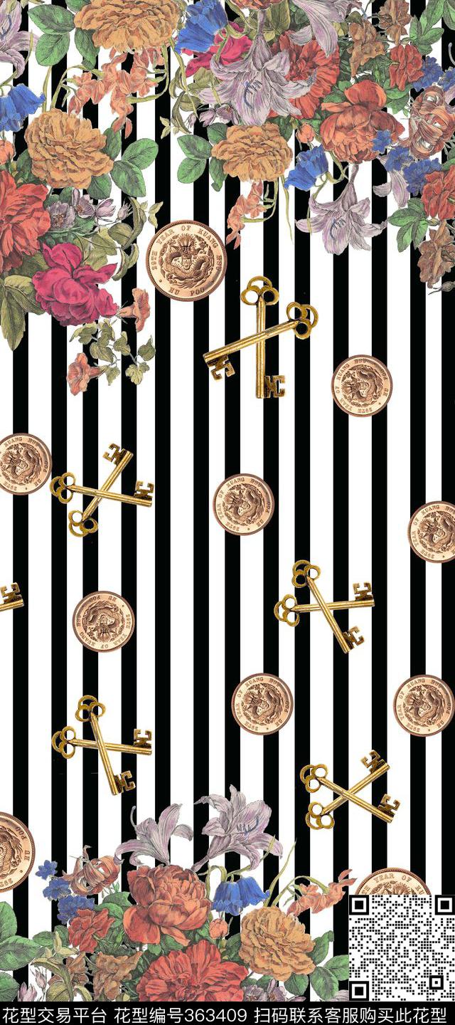 长方丝巾四方连续欧式宫廷数码印花华亿平台下载（图片编号: 363409） - 瓦栏（Walan）