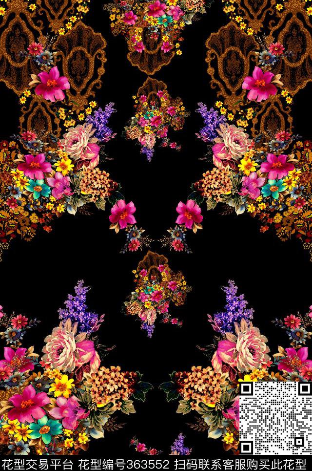 花卉-欧式花纹数码印花华亿平台下载（图片编号: 363552） - 瓦栏（Walan）