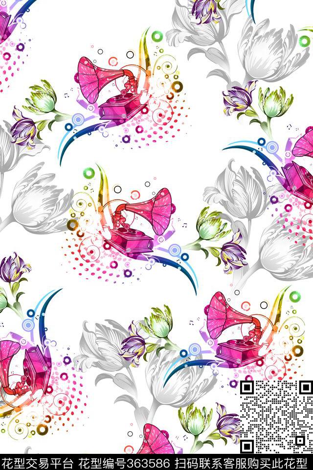 郁金香趣味花卉数码印花华亿平台下载（图片编号: 363586） - 瓦栏（Walan）