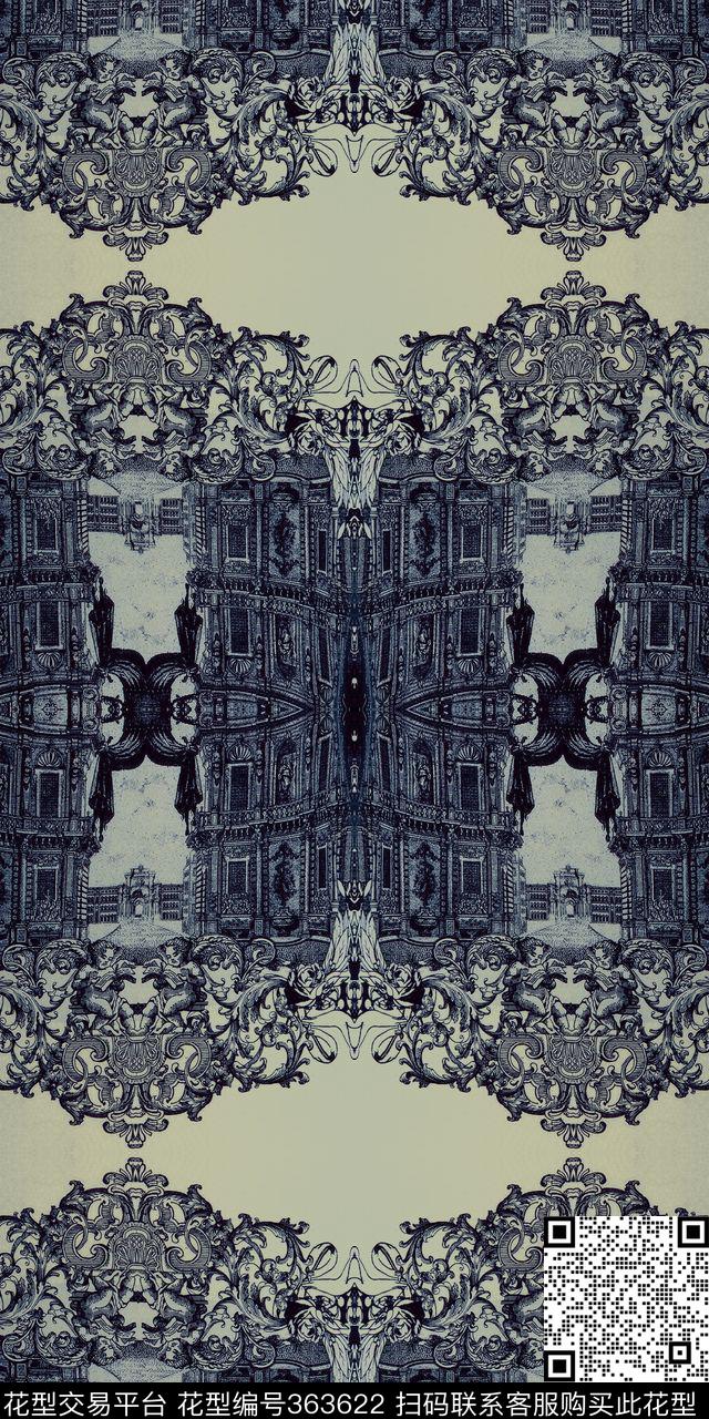 复古建筑风景传统印花华亿平台下载（图片编号: 363622） - 瓦栏（Walan）