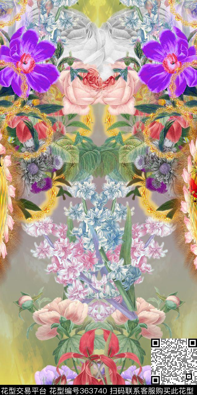 定位花朵花卉数码印花华亿平台下载（图片编号: 363740） - 瓦栏（Walan）
