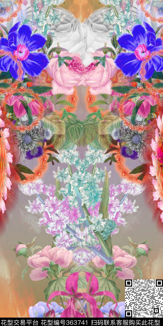 花卉组合数码印花华亿平台下载（图片编号: 363741） - 瓦栏（Walan）