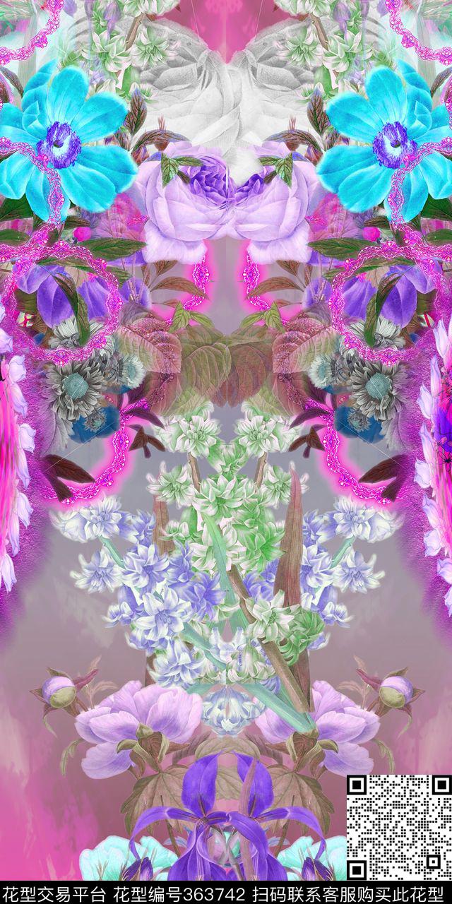 花卉组合数码印花华亿平台下载（图片编号: 363742） - 瓦栏（Walan）