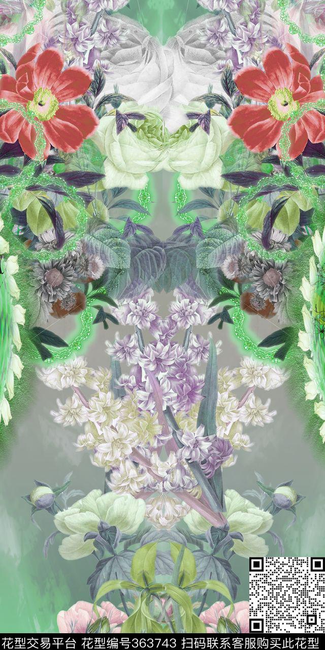 花卉组合数码印花华亿平台下载（图片编号: 363743） - 瓦栏（Walan）