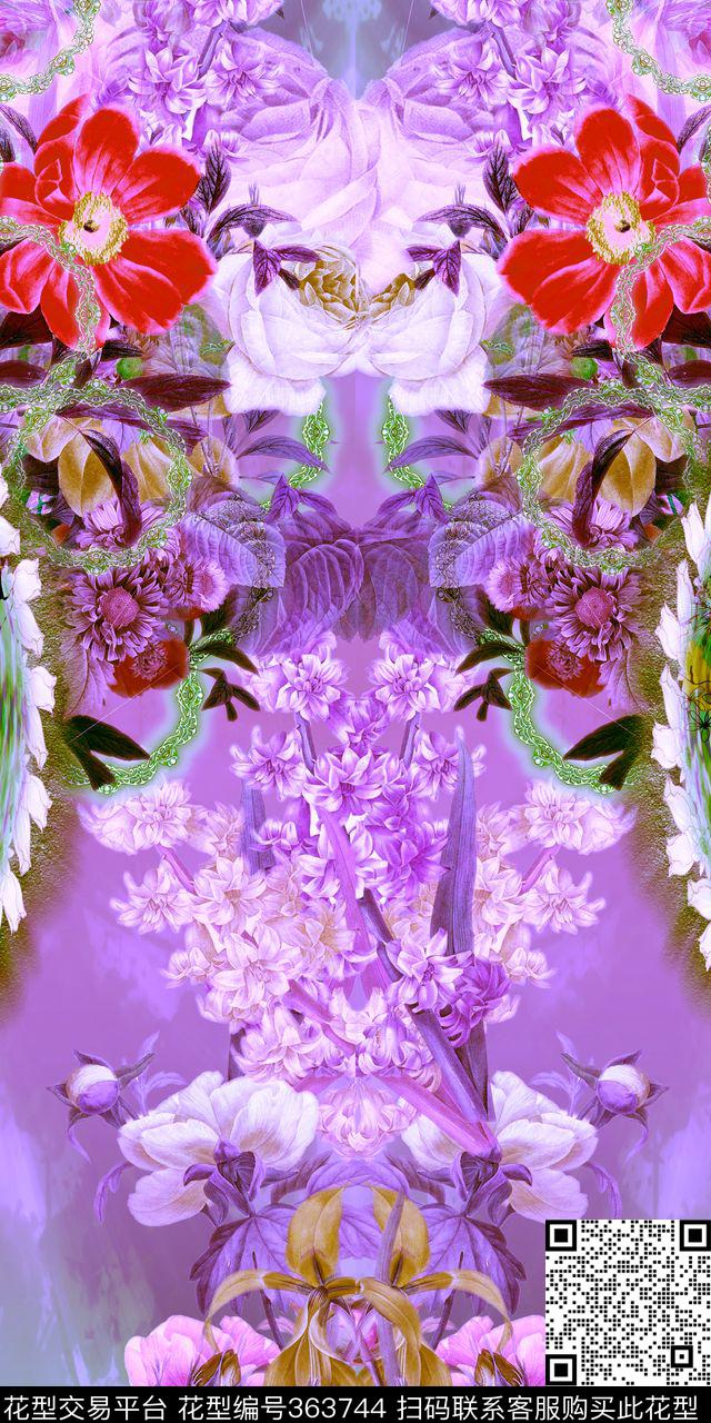花卉组合数码印花华亿平台下载（图片编号: 363744） - 瓦栏（Walan）