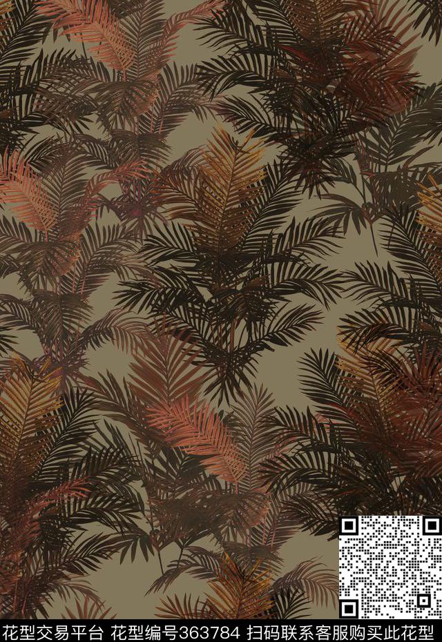 热带风情热带树叶花卉数码印花华亿平台下载（图片编号: 363784） - 瓦栏（Walan）
