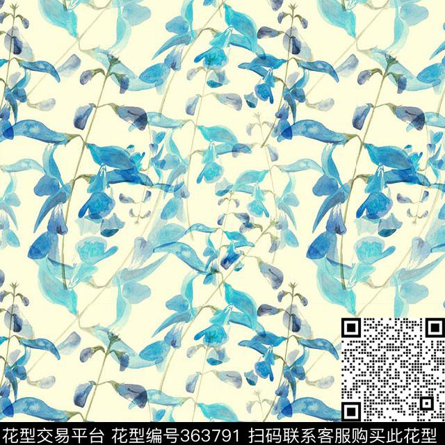 水彩画树叶树枝数码印花华亿平台下载（图片编号: 363791） - 瓦栏（Walan）