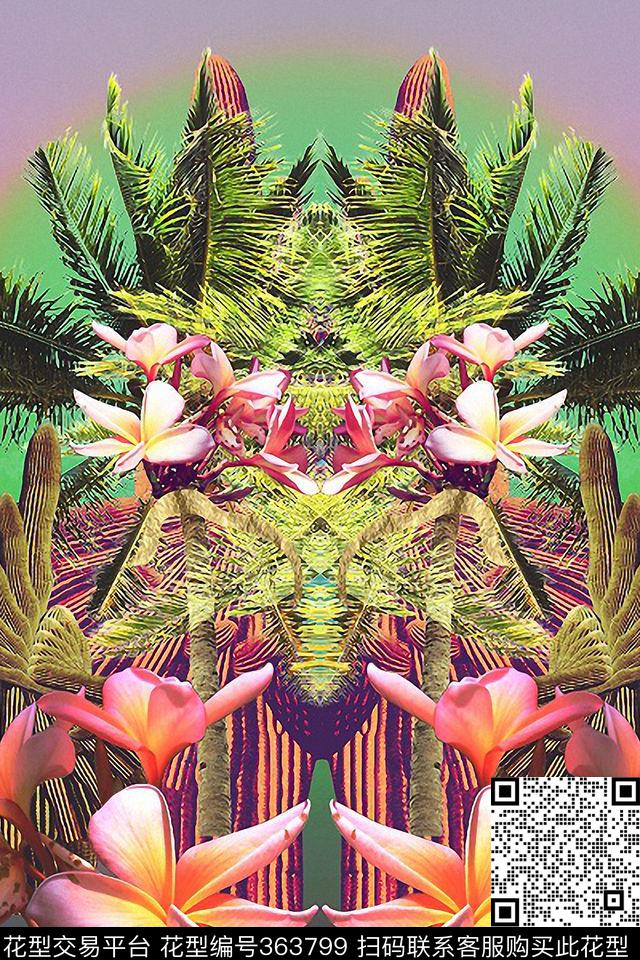 镜像图案花卉抽象花卉数码印花华亿平台下载（图片编号: 363799） - 瓦栏（Walan）