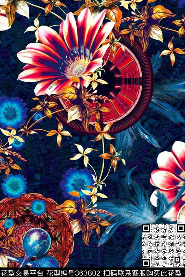 花卉抽象花卉数码印花华亿平台下载（图片编号: 363802） - 瓦栏（Walan）
