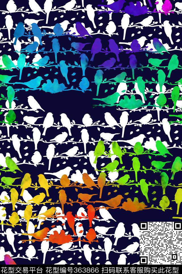 轮廓剪影小鸟传统印花华亿平台下载（图片编号: 363866） - 瓦栏（Walan）