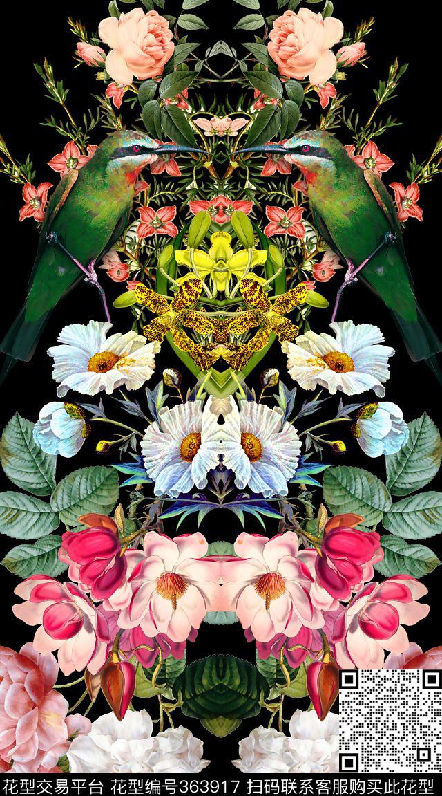 定位对称花卉数码印花华亿平台下载（图片编号: 363917） - 瓦栏（Walan）