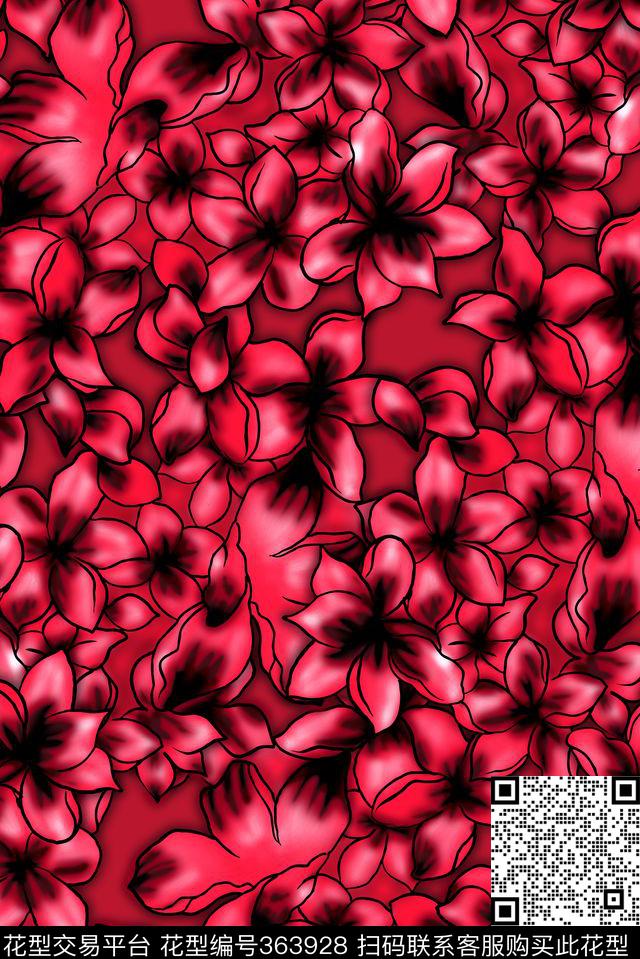 花卉花朵组合简单传统印花华亿平台下载（图片编号: 363928） - 瓦栏（Walan）