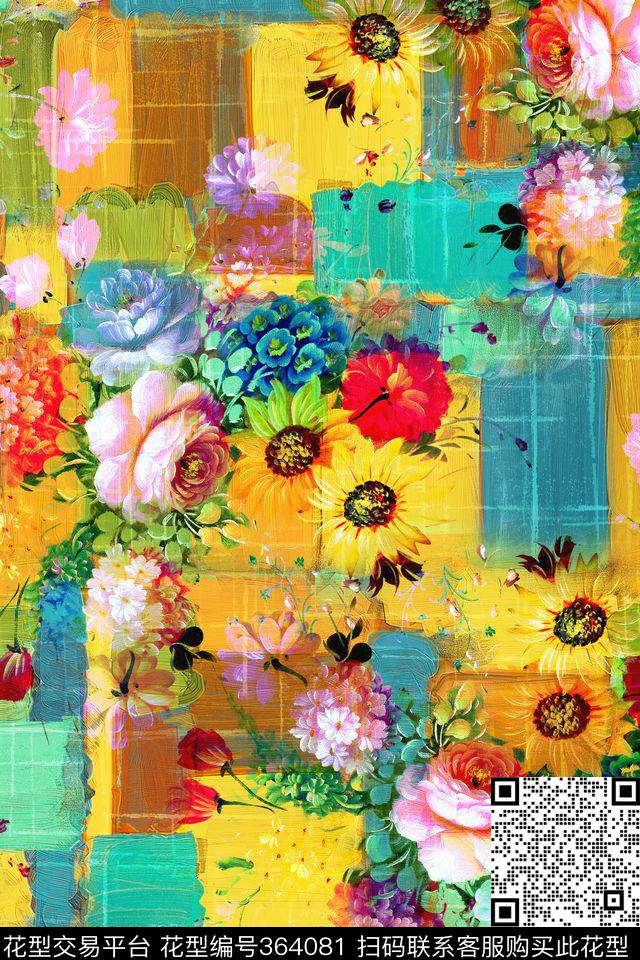 花卉格子几何数码印花华亿平台下载（图片编号: 364081） - 瓦栏（Walan）