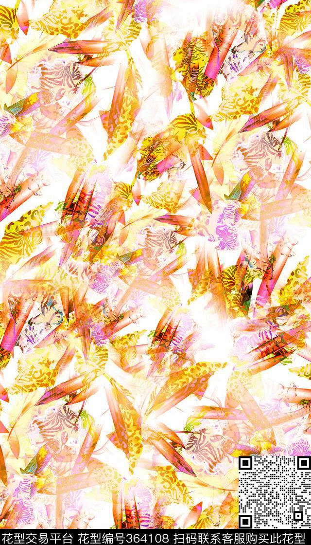 抽象现代花卉数码印花华亿平台下载（图片编号: 364108） - 瓦栏（Walan）