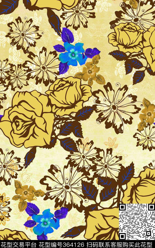 家纺沙发布花卉传统印花华亿平台下载（图片编号: 364126） - 瓦栏（Walan）