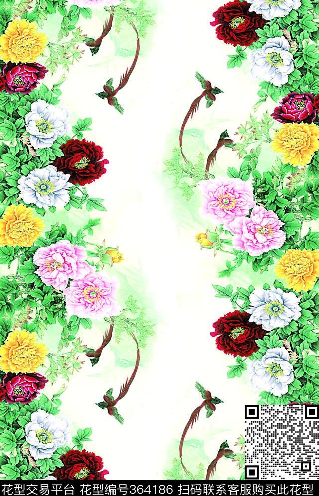 中国风中国风孔雀花古典复古华亿平台数码印花华亿平台下载（图片编号: 364186） - 瓦栏（Walan）