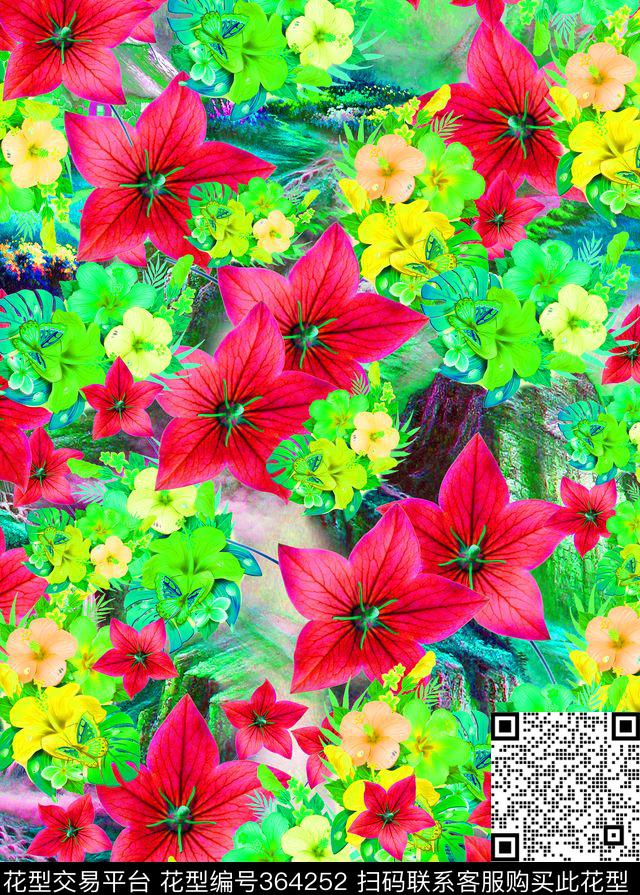 自然写意花卉自然背景数码印花华亿平台下载（图片编号: 364252） - 瓦栏（Walan）