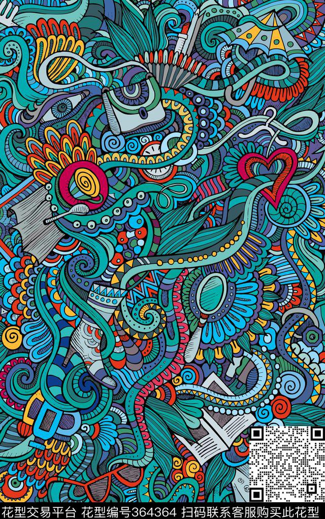 动物纹抽象现代传统印花华亿平台下载（图片编号: 364364） - 瓦栏（Walan）