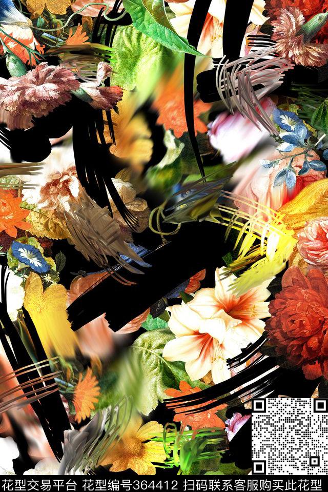 花卉组合数码印花华亿平台下载（图片编号: 364412） - 瓦栏（Walan）
