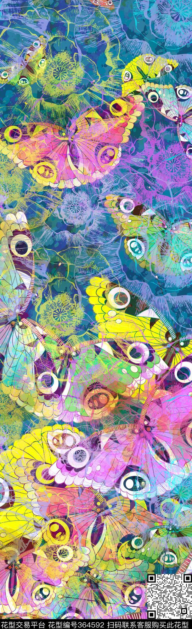 现代抽象蝴蝶数码印花华亿平台下载（图片编号: 364592） - 瓦栏（Walan）