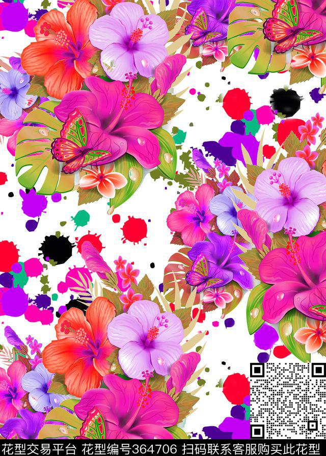 写意花卉彩色斑点数码印花华亿平台下载（图片编号: 364706） - 瓦栏（Walan）