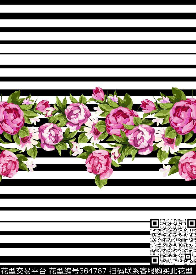 定位花卉间条数码印花华亿平台下载（图片编号: 364767） - 瓦栏（Walan）