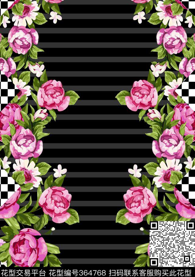 花卉格子花卉定位传统印花华亿平台下载（图片编号: 364768） - 瓦栏（Walan）