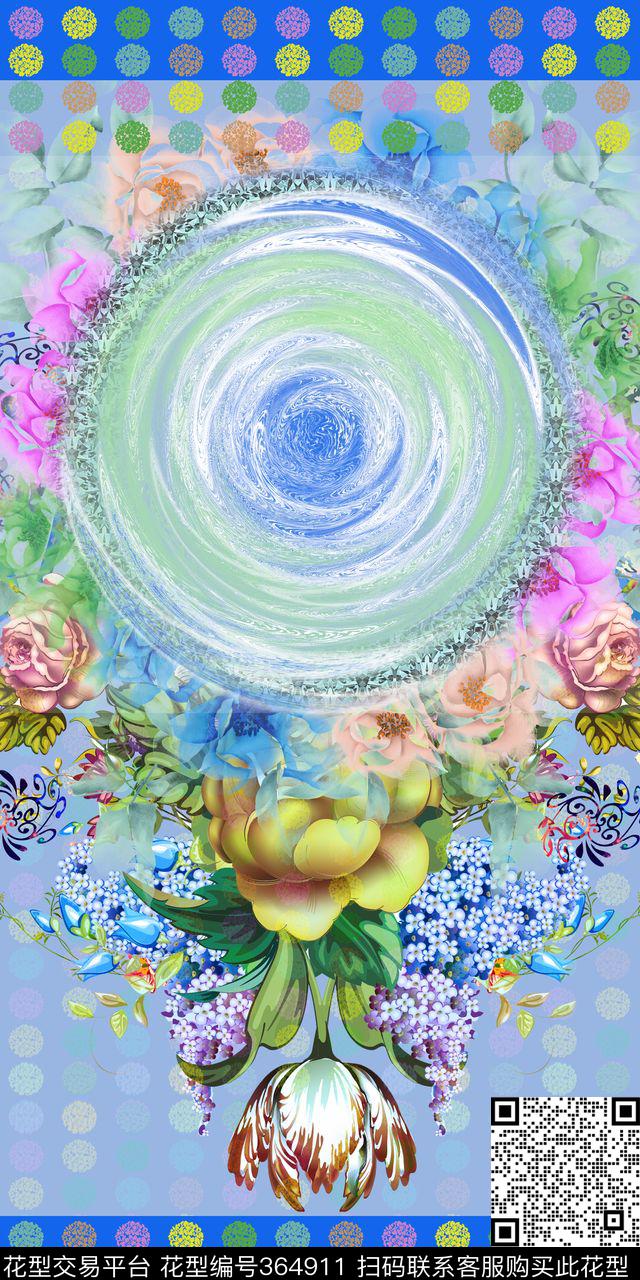 花卉定位纹样数码印花华亿平台下载（图片编号: 364911） - 瓦栏（Walan）