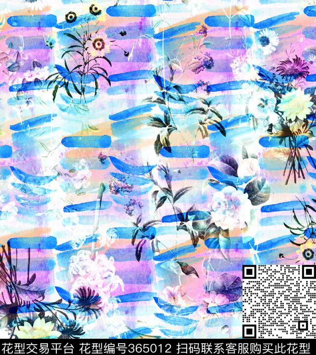 抽象肌理花卉手绘笔触数码印花华亿平台下载（图片编号: 365012） - 瓦栏（Walan）