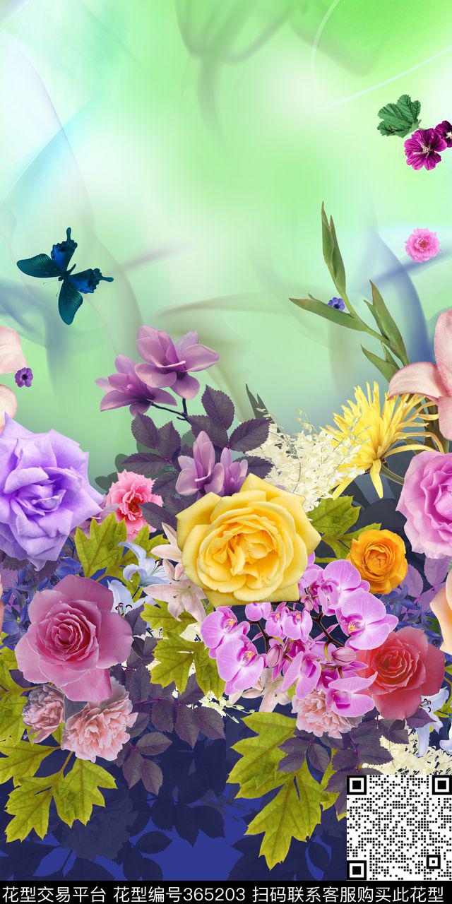 定位渐变蝴蝶数码印花华亿平台下载（图片编号: 365203） - 瓦栏（Walan）