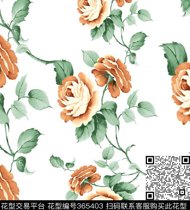 时尚牡丹花数码传统印花华亿平台下载（图片编号: 365403） - 瓦栏（Walan）