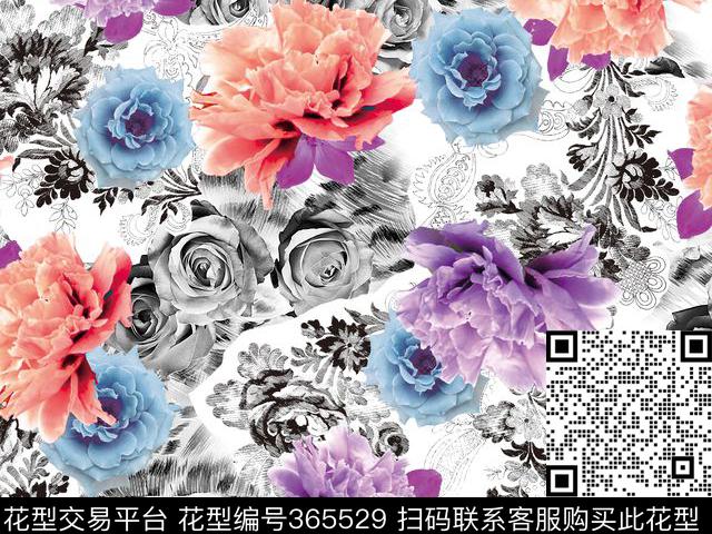 花卉立体复古数码印花华亿平台下载（图片编号: 365529） - 瓦栏（Walan）